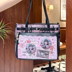 HAEX Punk Ita Bags Women Subculture Gothic Plaid Students Commute Shoulder Bolso Mujer Harajuku Y2K Large Capacity DIY Tote Bag