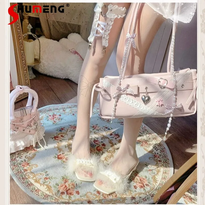 

Fairy Feather Lace Soft Comfortable Sandals Y2k Elegant Wedge Heel Open Toe Slippers Outdoor Slip on Shoes Ladies Daily Leisure