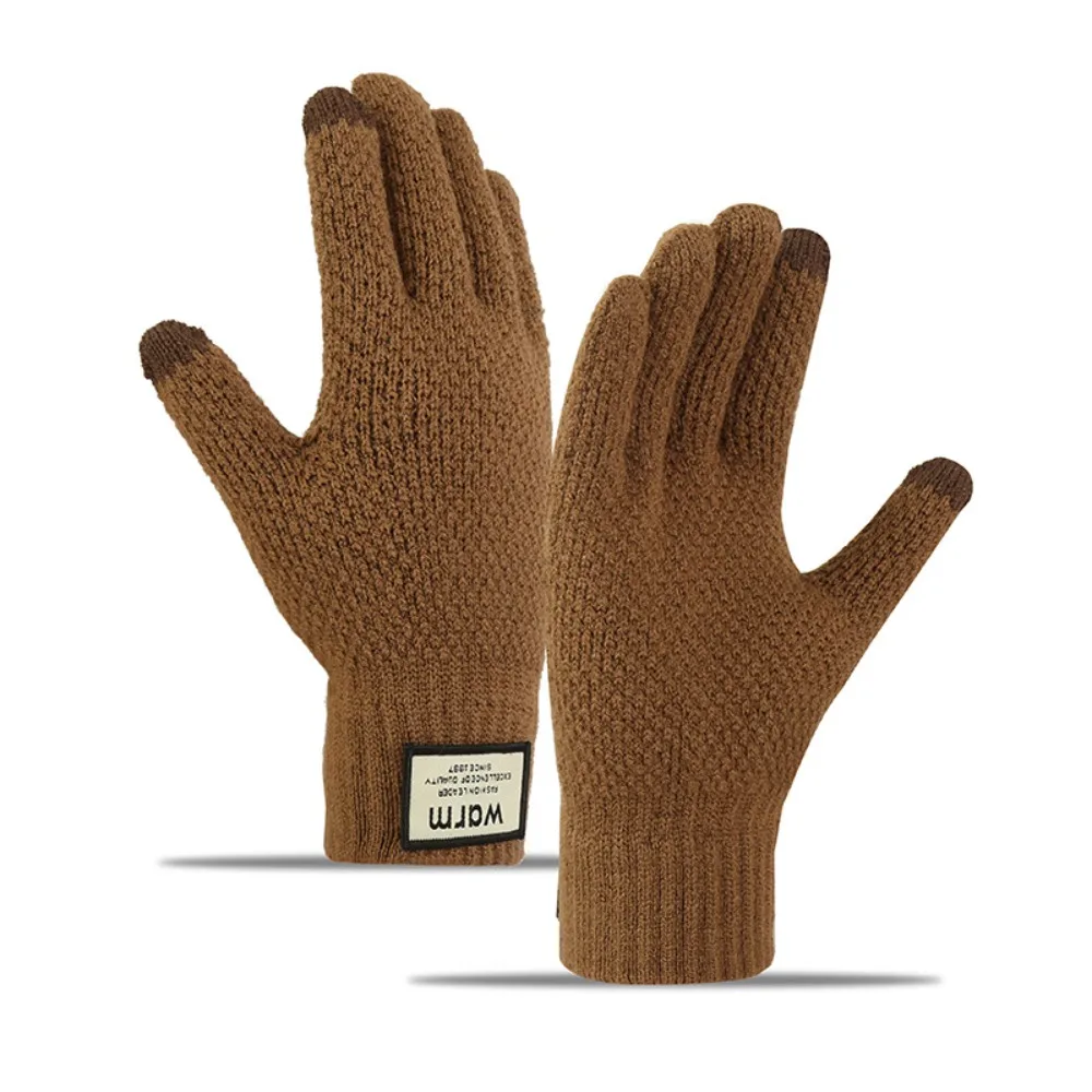Winter Touch Screen Knitted Gloves, Warm Solid Color Elastic Cuff Full Finger Texting Gloves for Outdoor Cycling Driving Daily