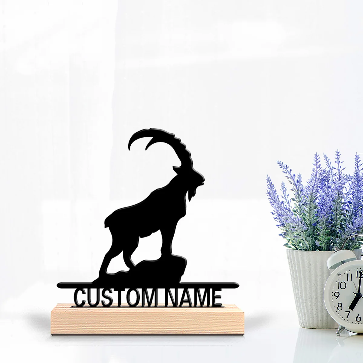 1pc Fashion Alpine ibex Custom Letter Tin Statue Metal Ornament Art Crafts With Wood Base Iron Sculpture For Office Room Decor