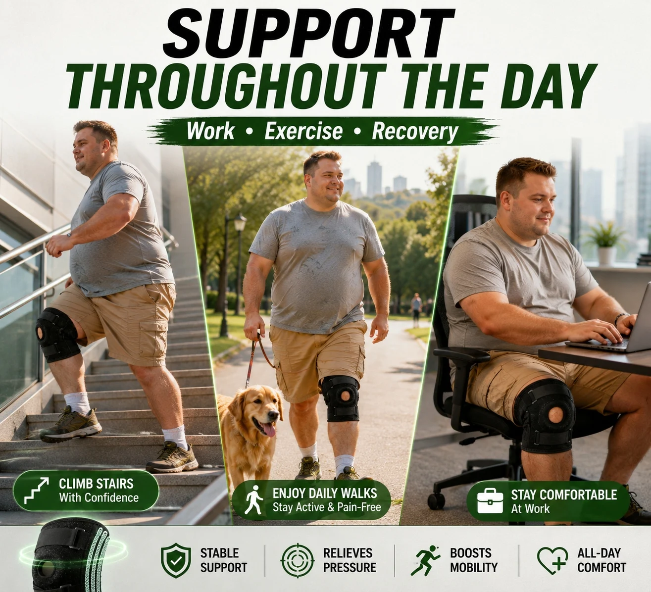 Übergröße Kniebandage XL-8XL, Extra Große Verstellbare Knieunterstützung mit Patella-Stabilisator, Kompressionsbandage zum Laufen und Gehen – Detail 7
