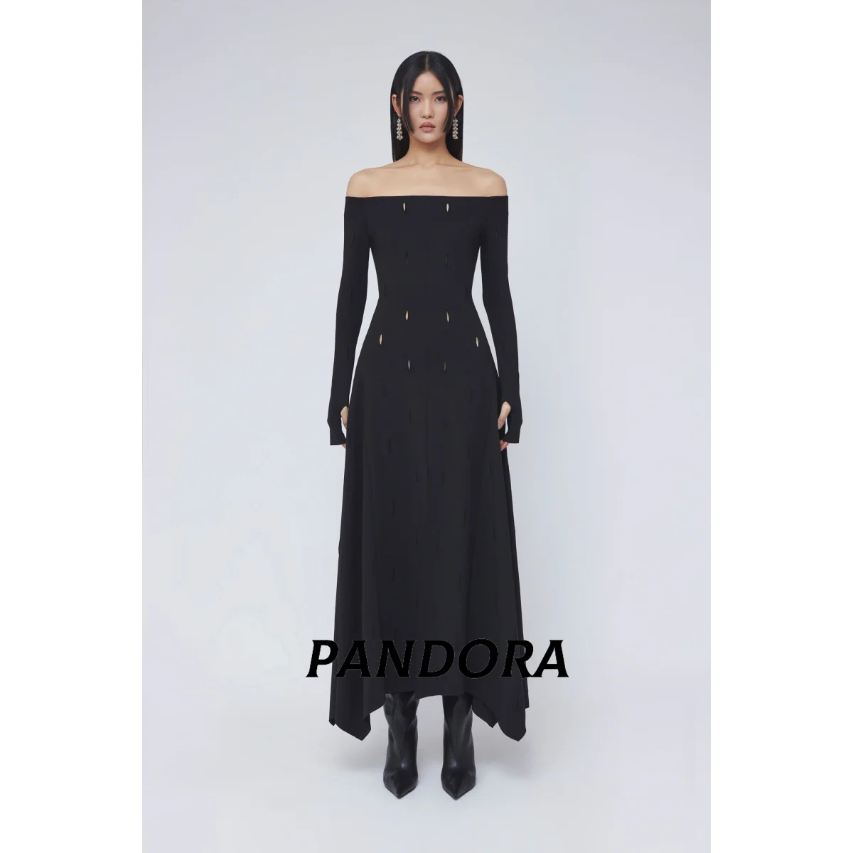 

Pandora Customized Black Off Shoulder A-line Prom Dress Ankle Length With Slit Evening Dress Elegant Party Dress For Women 2025