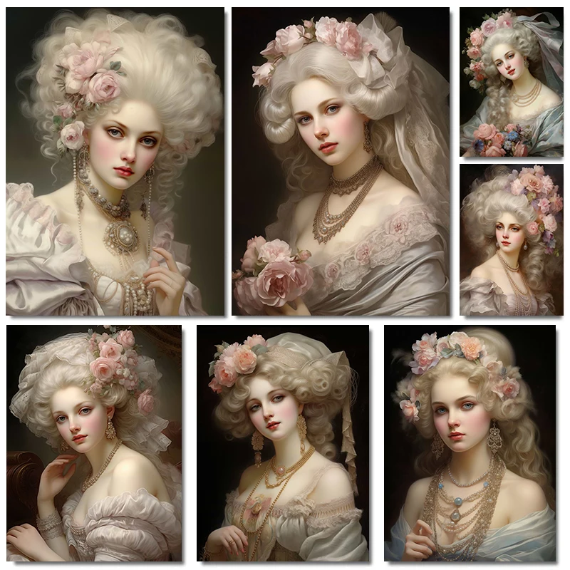 Vintage Classic Royals and Aristocrats  Noblewoman Character Portrait Poster Canvas Painting Wall Art Pictures Home Decor Gif