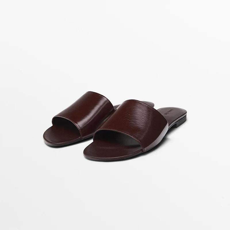 

Withered Office Ladies Minimalist And Elegant Burgundy Women's Shoes Square Toe Leather Slippers Woman 35-42 724062011