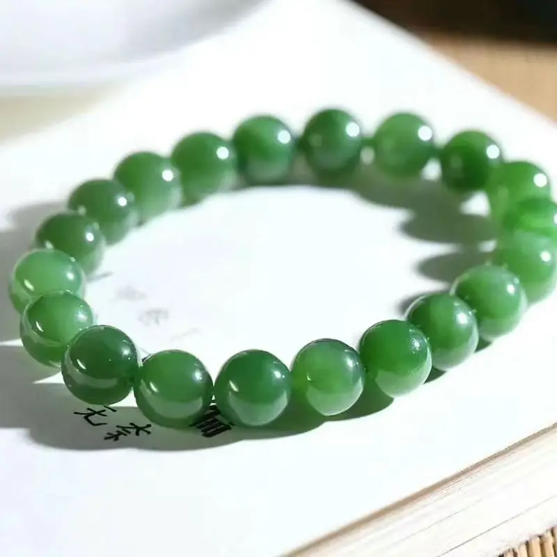 Hetian Jade Russo Jasper Espinafre Verde Contas Redondas Pulseira 9,5Mm