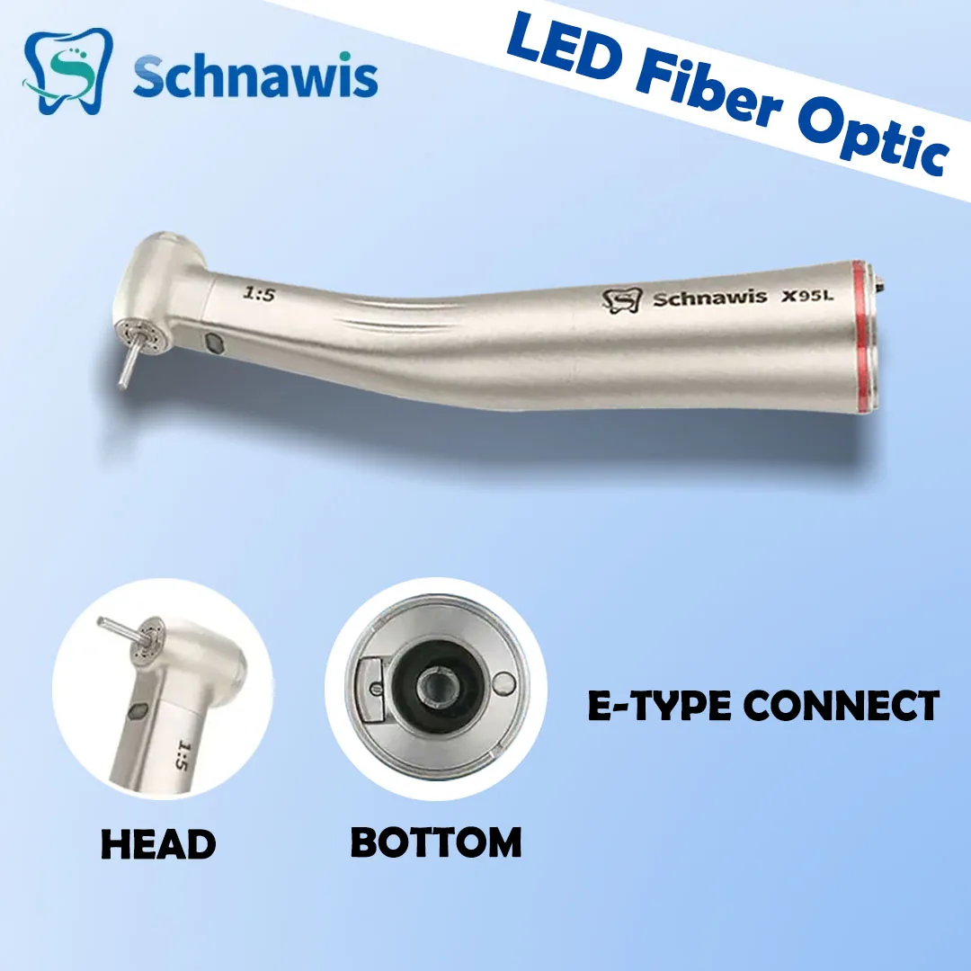 

Schnawis Dental Contra Angle 1:5 Increasing Speed Handpiece X95L LED Fiber Optic Handpiece Inner Water Red Ring Style