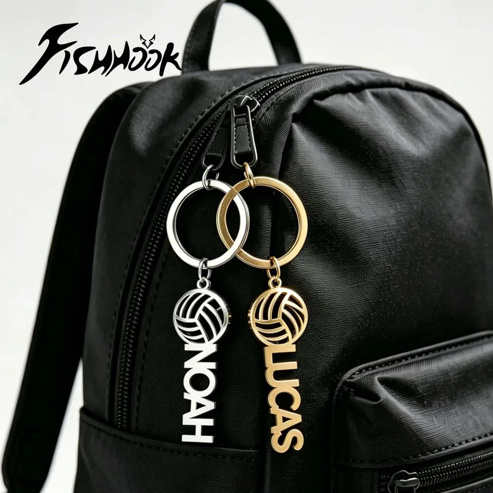 Volleyball Team Ball Personalized Keychain Custom Name Key Ring Bag Charm Gift For Men Women Stainless Steel Jewelry