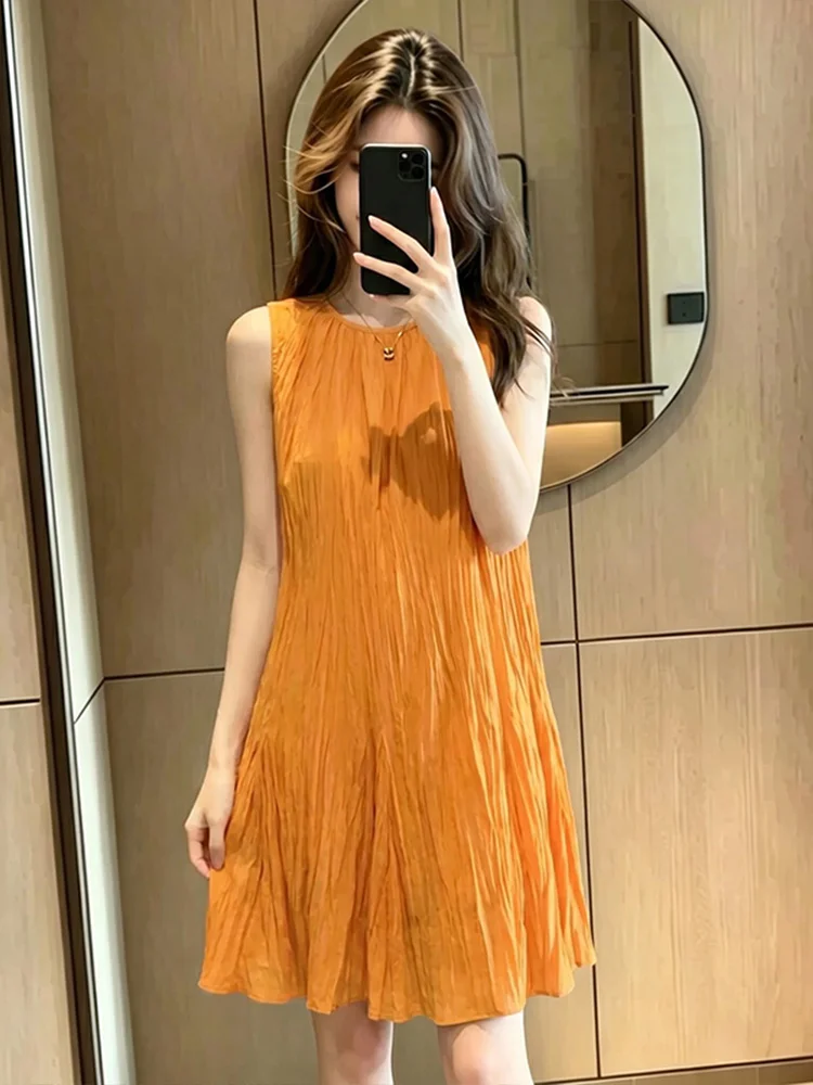 Summer 2026 Women's Fashion Loose Sleeveless Dress Casual High Waist A-Line Skirt Soft Medium Fabric Non-Elastic H-Shape