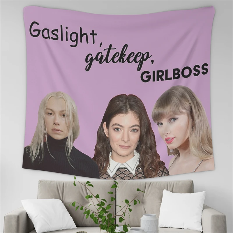 Gaslight Gatekeep Girlboss  Funny Meme Phoebe Bridgers Lorde Taylor Tapestry Wall Hanging Art for Bedroom Living Room Decor Home