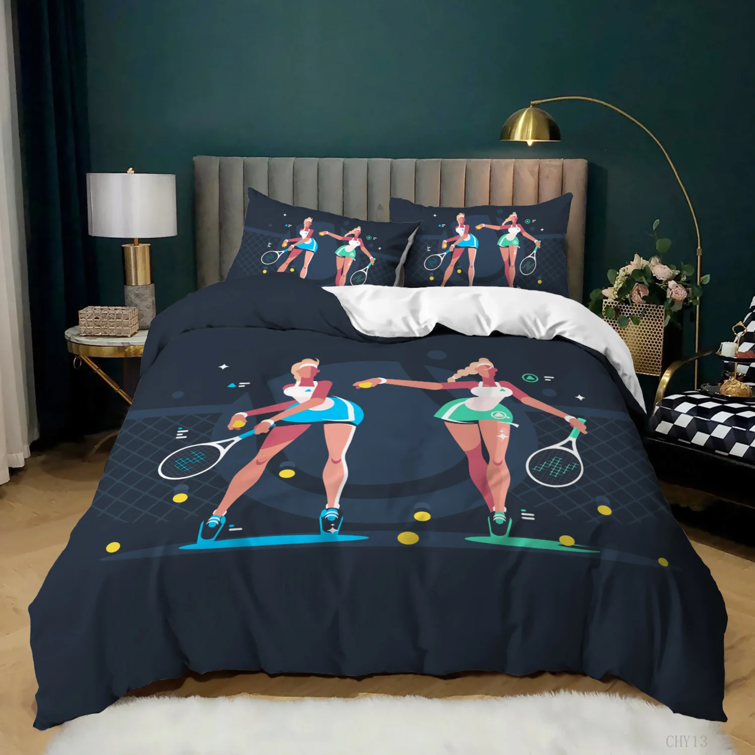 

Sports Duvet Cover Set Tennis Sports Game Themed Twin Bedding Set Queen Size For Boys Microfiber Double Tennis Comforter Cover