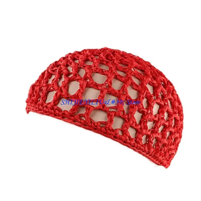 

E21F Crochet Hair Net Western Handwoven Vintage Hat Knitted Hollow Wigs Caps