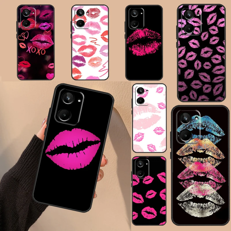 Lipstick Pink Kiss Case For Realme 11 10 8 9 Pro Plus GT Neo 5 2T 3T C11 C15 C25s C21Y C30 C31 C33 C35 C53 C55