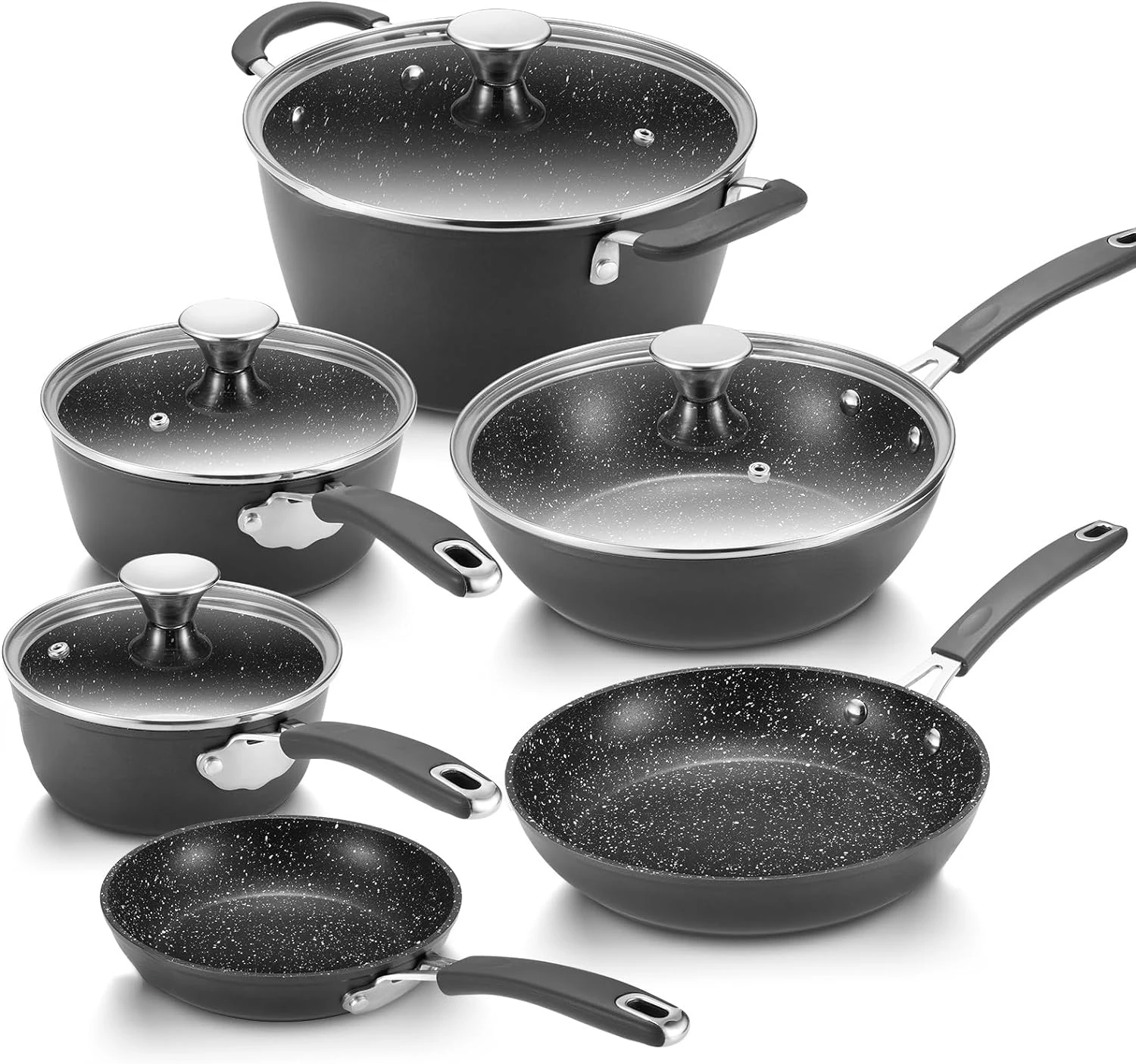 

Induction Pots and Pans Set Non-Stick, Induction Cookware Sets 10-PCS, Anti-Scald Handles＆Lids, Oven-Proof Frying Pans, Sauté