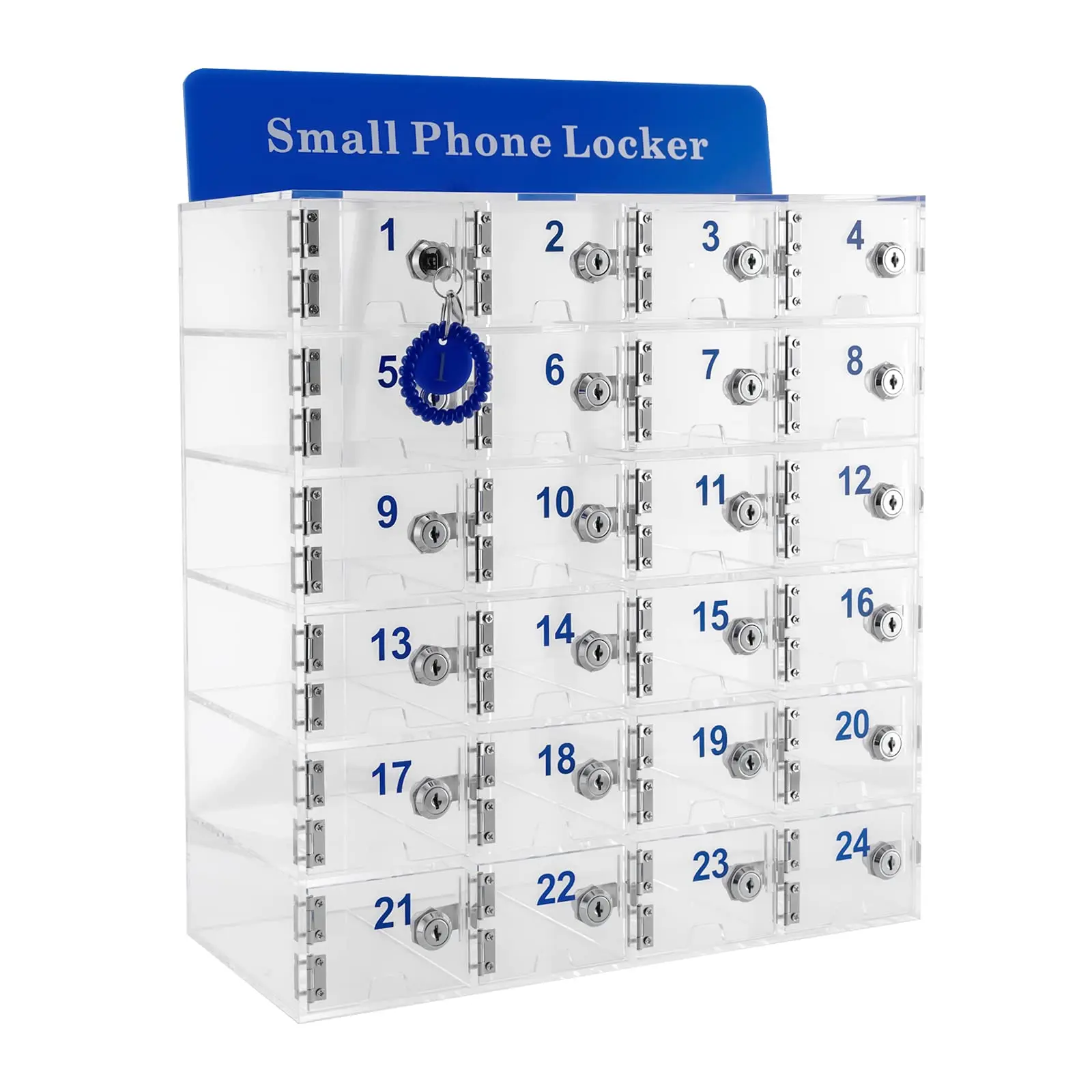 Loyalheartdy 24-слотовый шкафчик для хранения сотового телефона Прозрачный шкафчик для сотового телефона с ключами, настенное акриловое хранилище для сотовых телефонов
