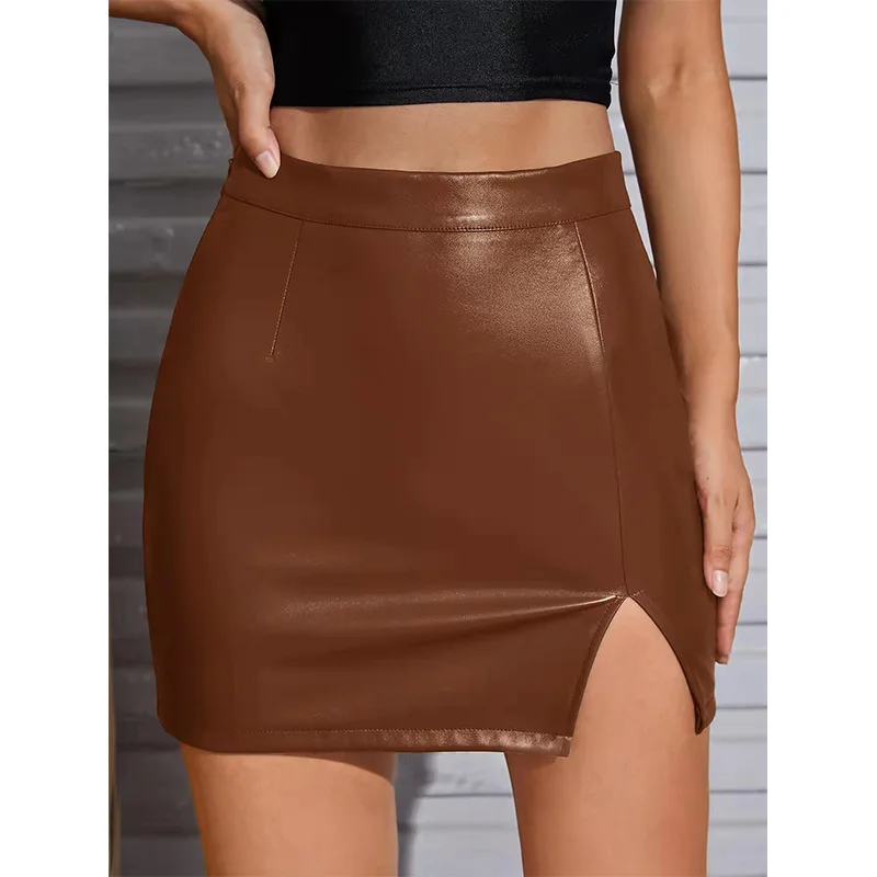 Ci Outdoor Sle Commute Brown Lace Trim Slim Fit falda ort Color puro ceñido falda de mujer Urban Faion Trend