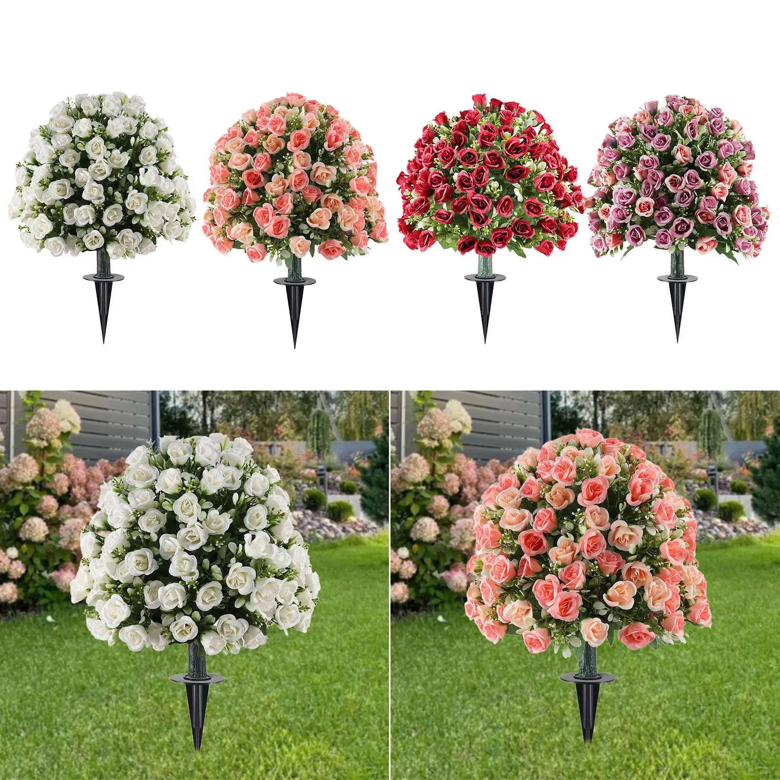 Artificial Rose Topiary Ball Bush, Round Fake Topiary Plants, Artificial Flower Shrubs for Indoor Garden Decorative