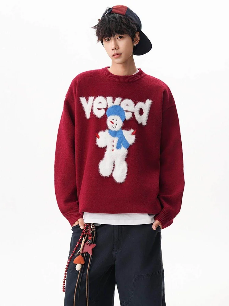 

Красный Cisas Снеговик круглый Ne свитер мужской осень-зима свободный парный вязаный винтажный свободный накладный свитер из полиэфирного волокна