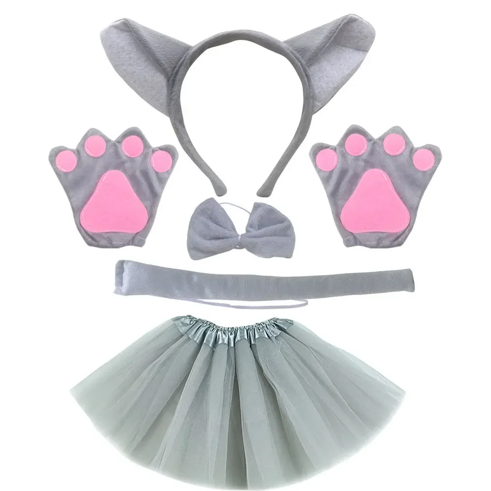 Girls Kids Women Wolf  Ears Headband Tails Bow Skirt  Beast Animals  Set Props Birthday Party Gift  Halloween Costume Cosplay