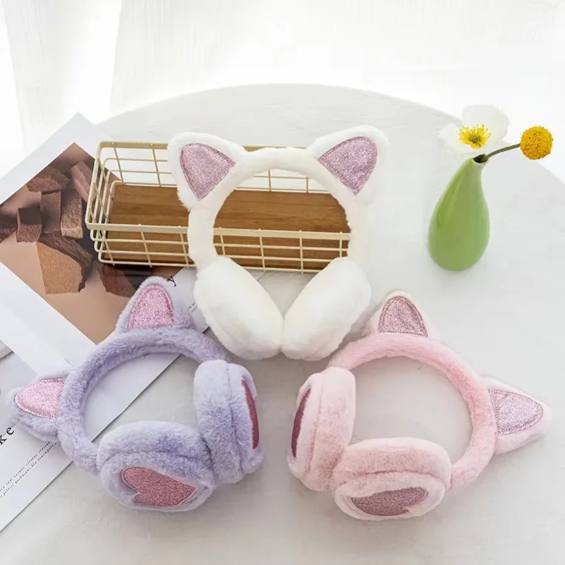1PC Fashion Solid Earflap Cute Glitter Cat Ear Earmuff Soft Plush Warmer Winter Warm for Women Men Outdoor Cold Protection