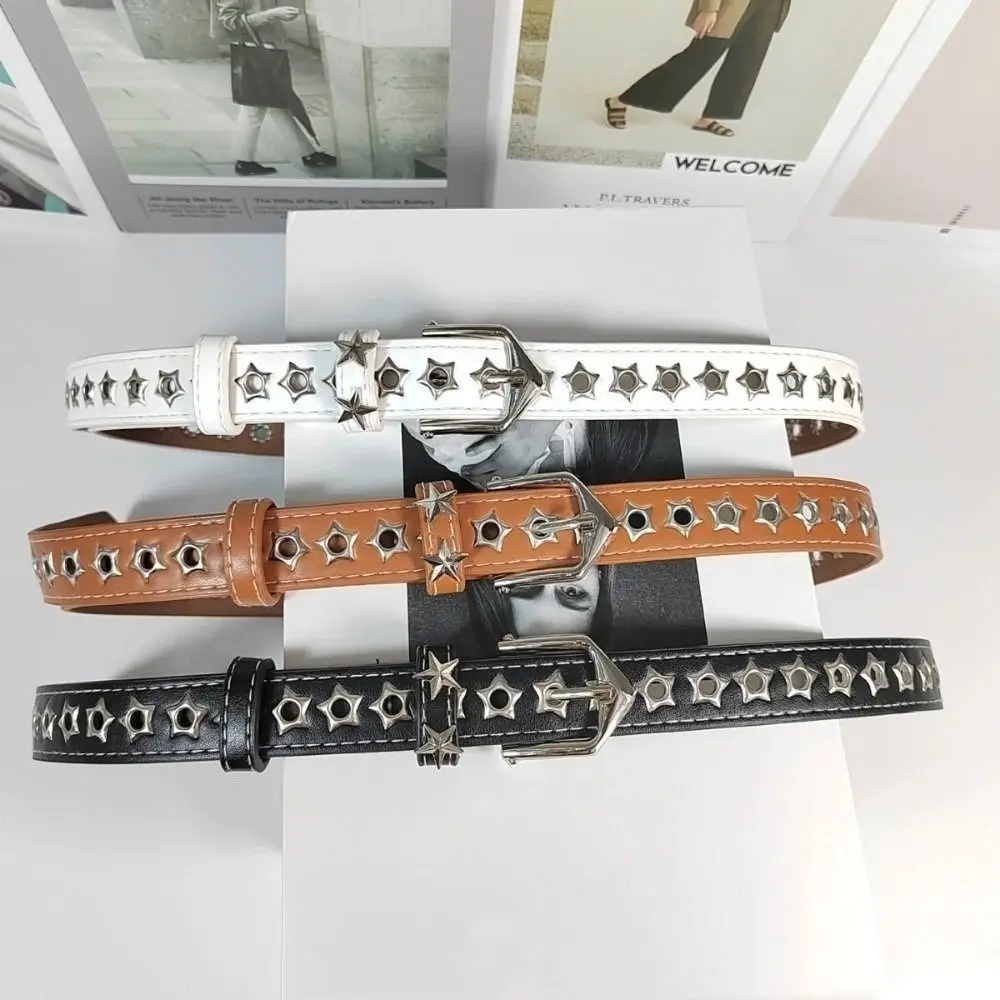 

Star Eyelets Y2K Star Waist Belts Metal Buckle Punk Decorative Women's Jeans Belt PU Leather Luxury Girls Rivet Waistband Female