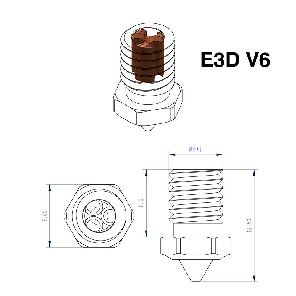 3/2/1pcs E3d V6 CHT Hardened Steel Nozzle High Quality Nozzle 0.2/0.4/0.6/0.8/1.0/1.2mm For 1.75mm Filament E3D V6 Hotend