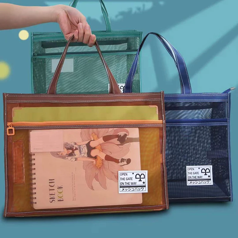 

A3/8K Extra-Thick Nylon Art Supplies Storage Bag Large Size Mesh Clear Water-Resistant Easy to Clean & Handheld Metal Zipper