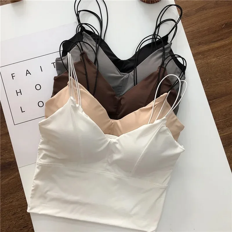 

Sexy Ice Silk Camisole For Women Summer Breathable Comfort Underwear Girls Crop Tops Vest Female Black Sexy Tube Tops Bras White