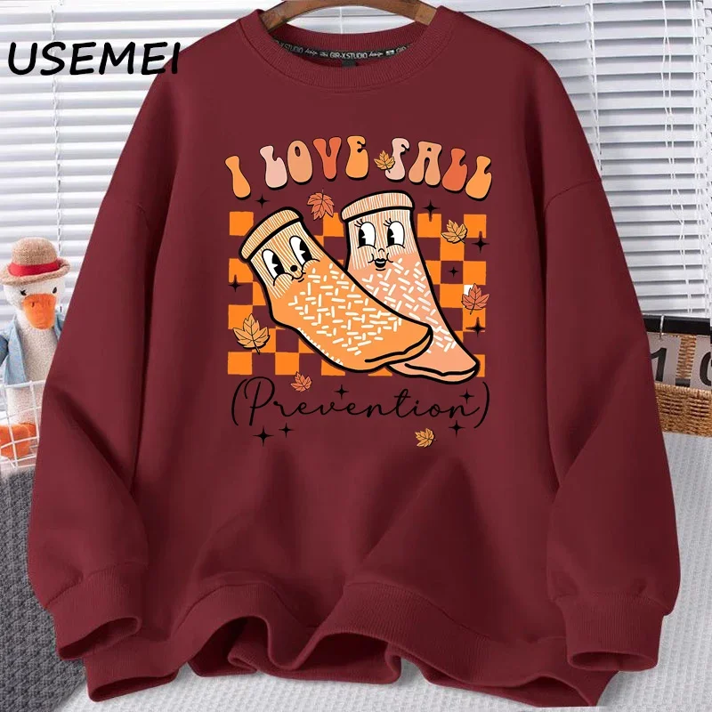 Retro I Love Fall Prevention Thanksgiving Nurse Graphic Sweatshirt Pullover Long Sleeve Halloween Harajuku Hoodies Woman