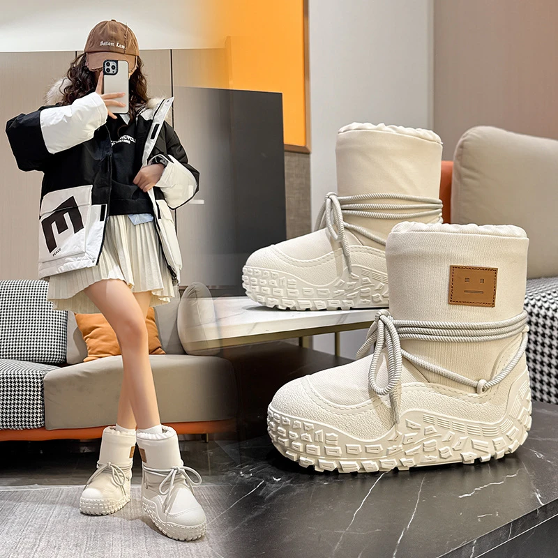 Damen Slip-On Schneestiefel 2026 Winter Neu Wasserdicht Dick Plüsch Warm Baumwollstiefel Rutschfest Bequem Kältebeständig Winter