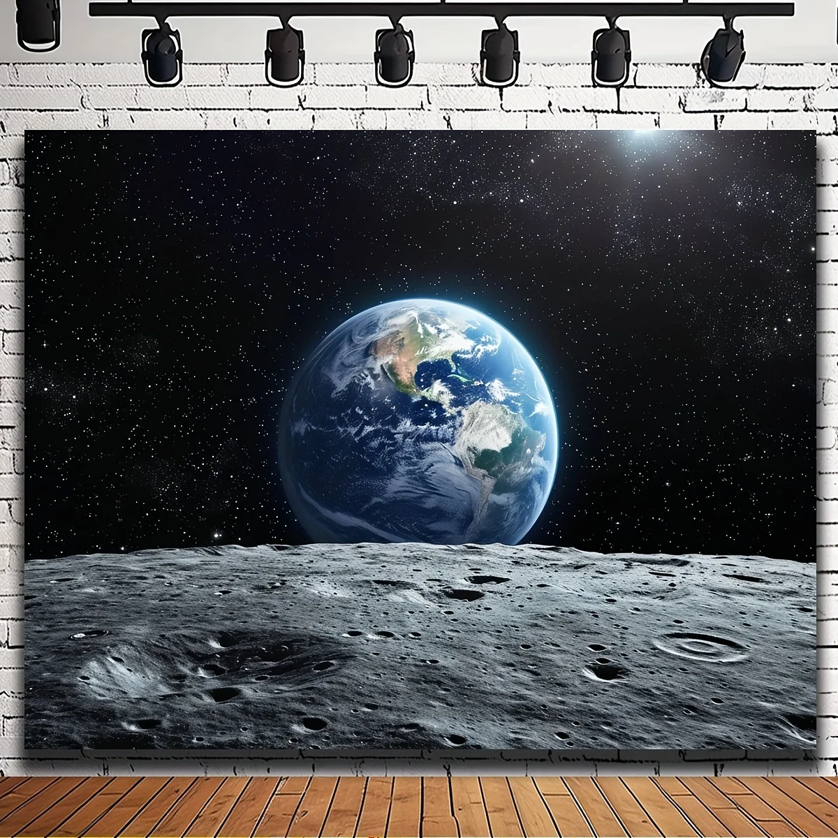 Weltraum-Fotografie-Hintergrund – Oberflächendesign auf Erde und Mond, Sternenhimmel, Polyester-Hintergrundbanner
