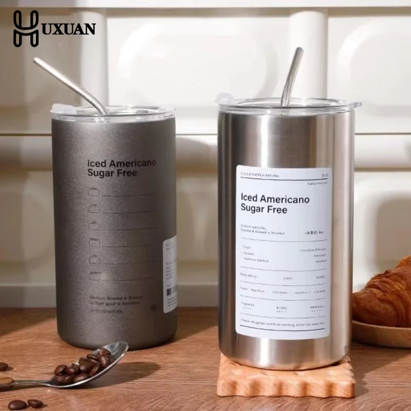 American Style Stainless Steel Insulated Coffee Mug with Portable Straw for Outdoor Adventures