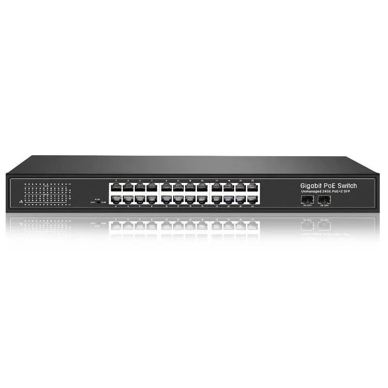 24 Port Gigabit PoE+ Switch with 2*1000M SFP Uplink 400W IEEE802.3af/at 1U Rackmount Ethernet Network Switch for CCTV IP Camera