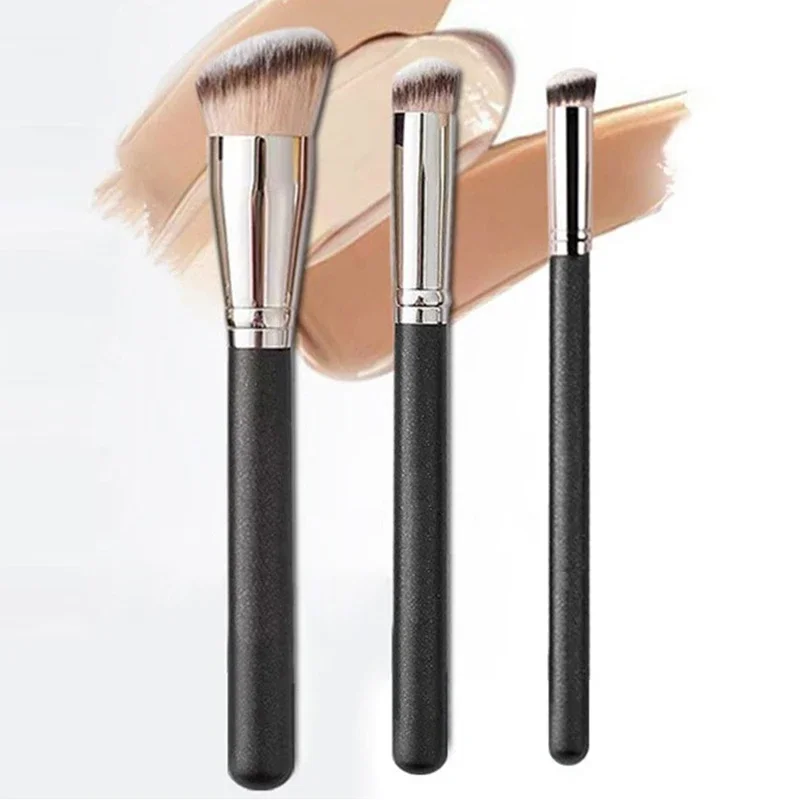 3pcs Face Cosmetic Makeup Brushes 170/270/370 Angled Flat Head Concealer Powder Liquid Foundation Flaw-less Long-lasting Look