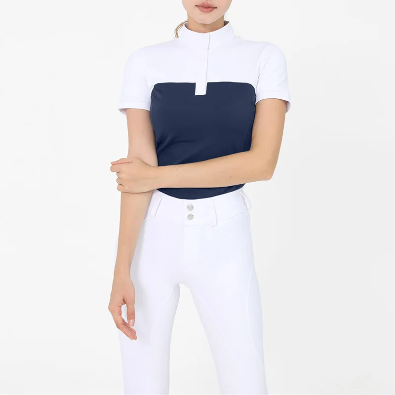 Equestrian Riding Clothes 2 Piece Set Women's Sports Suit Full Silicone Pants And Short Sleeve Top Horse Riding Competition Wear