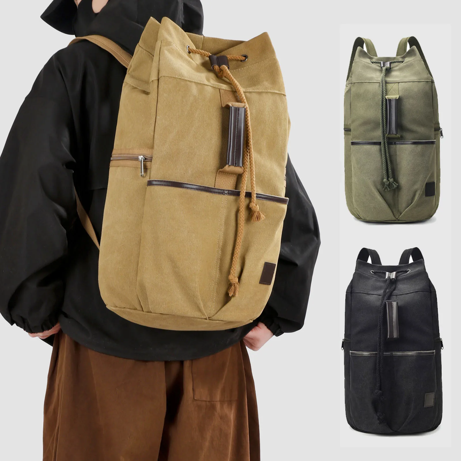 45L Large Capacity Travel String Rucksack Man Outdoor Bag Camping Backpack Men Canvas Bucket Shoulder Bags Male Backpacks