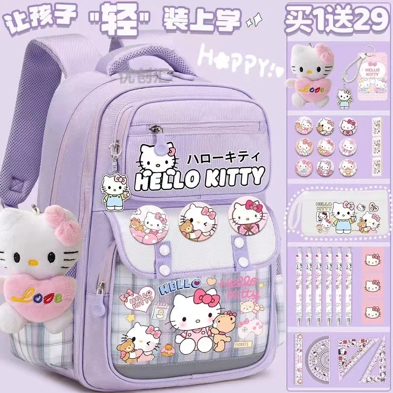 Sanrio Hello Kitty redukuje obciążenie do nauki Ochrona kręgosłupa Tornister Modny plecak Dziewczęcy plecak o dużej pojemności