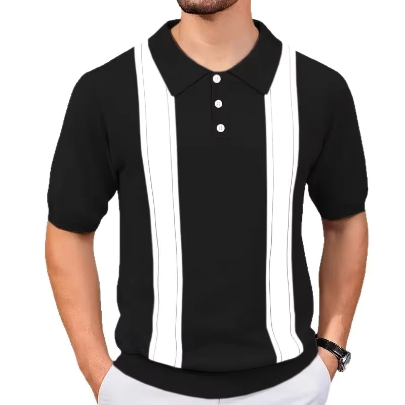 

2025 Summer New Fashion Men's Striped Black Beige Striped T-shirts Casual Business Trendy Color-coded T-shirts Male Tops