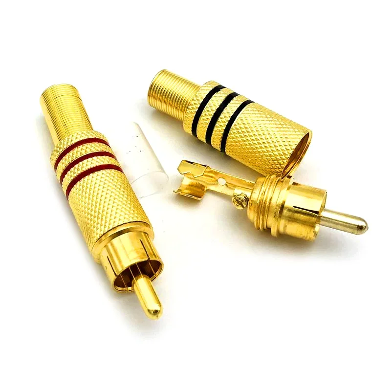 2 pezzi oro rosso nero molla in metallo connettore RCA spina jack maschio connettori AV per PC audio vedio saldatura parti fai da te