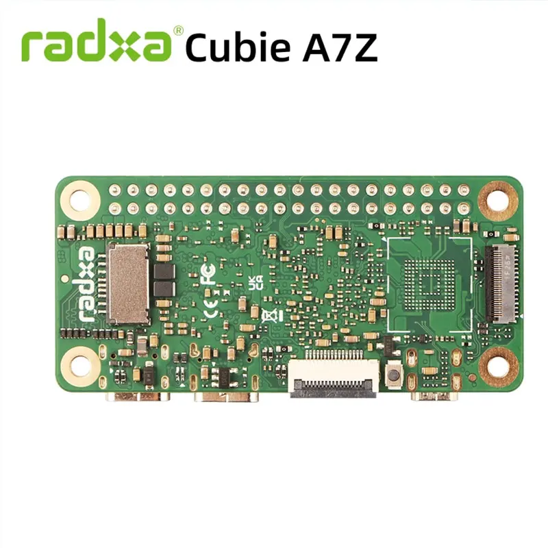 Radxa Cubie A7Z board with Allwinner octa-core CPU, dual-screen display, and integrated RISC-V co-controller