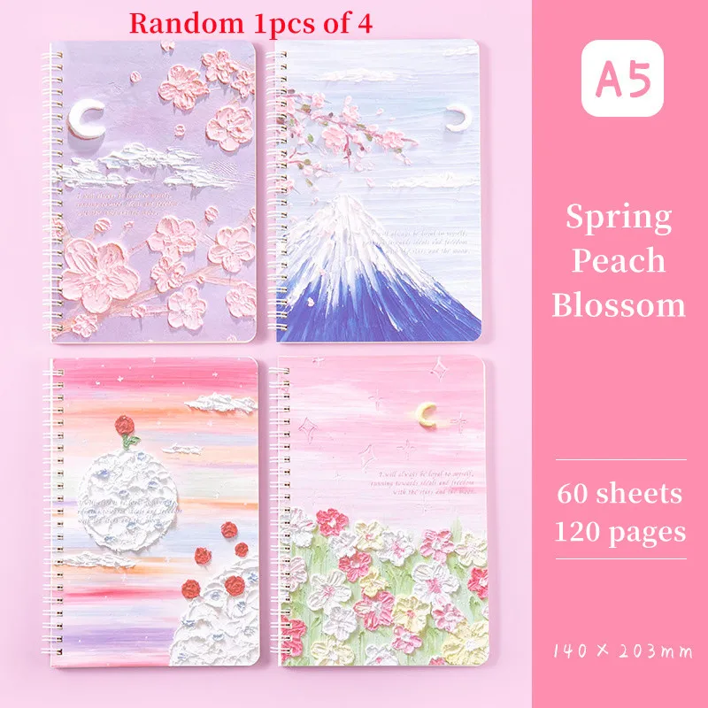 Creative A5 Coil Book Thickened Oil Painting Cover Notebook Horizontal Line Inside Page 60Sheets Notepad Journal School Supplies