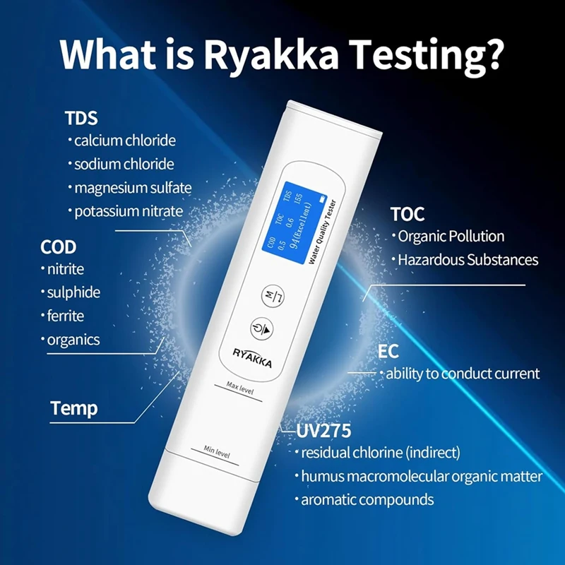 Drinking Water Quality Tester, 6-In-1 TDS Meter Digital Water Tester TOC,COD,TDS,UV275,EC & Temp /Organic Contamination