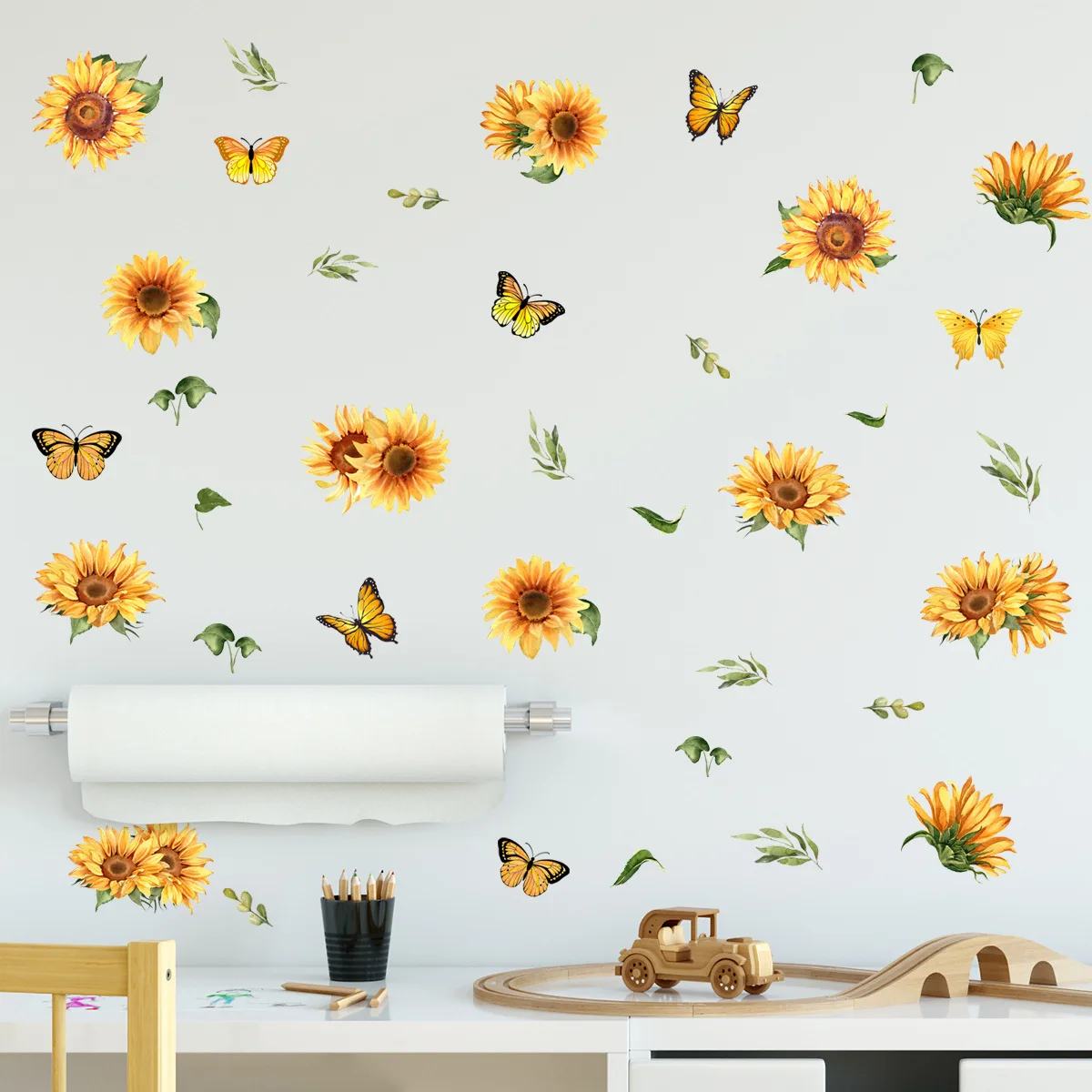 30*60cm Plants And Flowers Sunflower Butterfly Cartoon Wall Stickers Background Wall  Room Decoration Mural Wall Stickers Ms6221