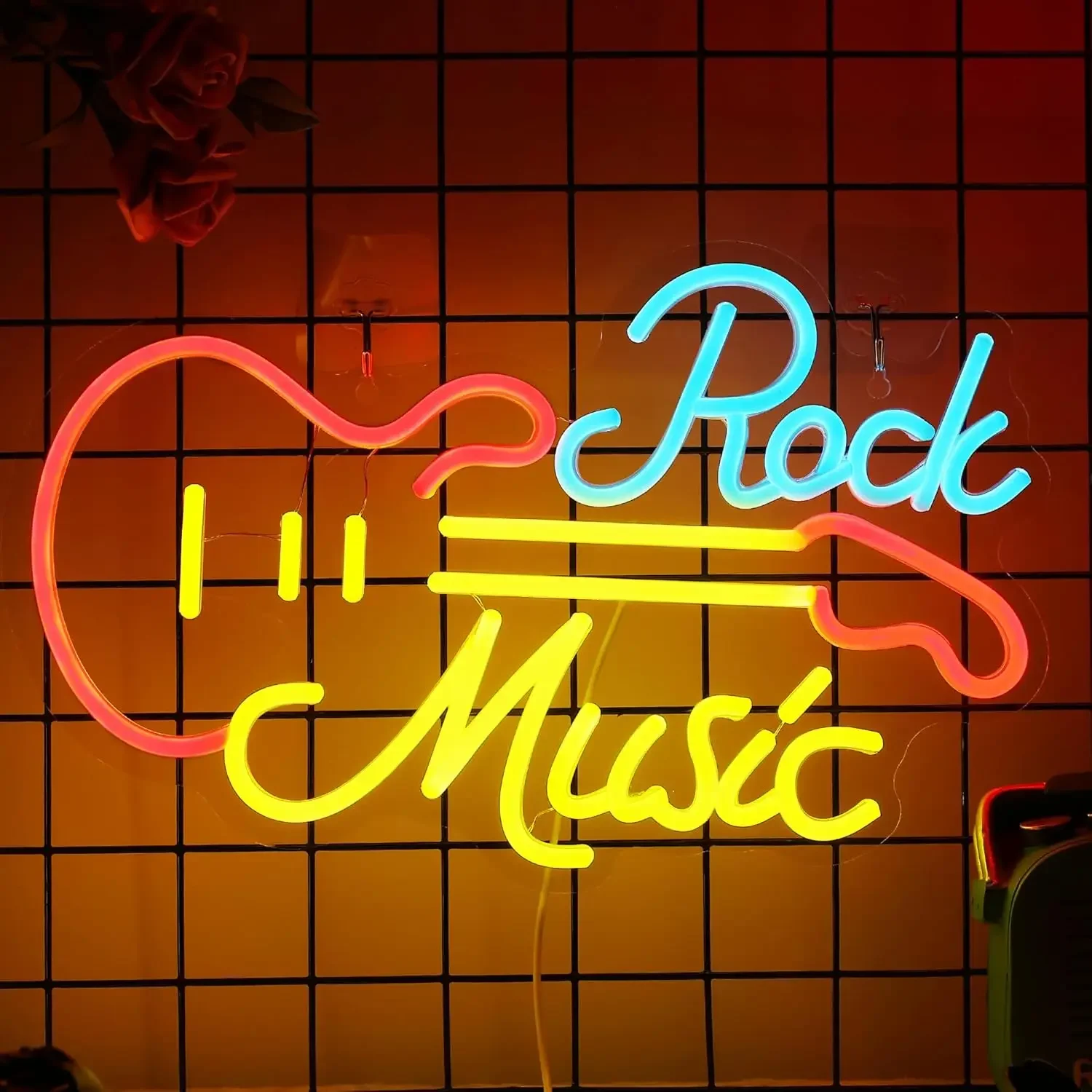 Rock Music Guitar Neon Sign Dimmable LED USB Wall Light for Music Club Bar Gameroom Bedroom Rock Theme Party Birthday Gift Decor