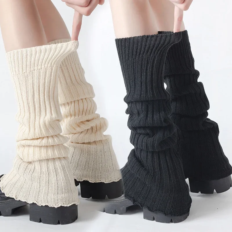 2025 primavera Lolita calentadores de piernas calcetines mujer tejido cálido cubierta de pie mujeres más cálido señora otoño Crochet montón calcetines puños de bota