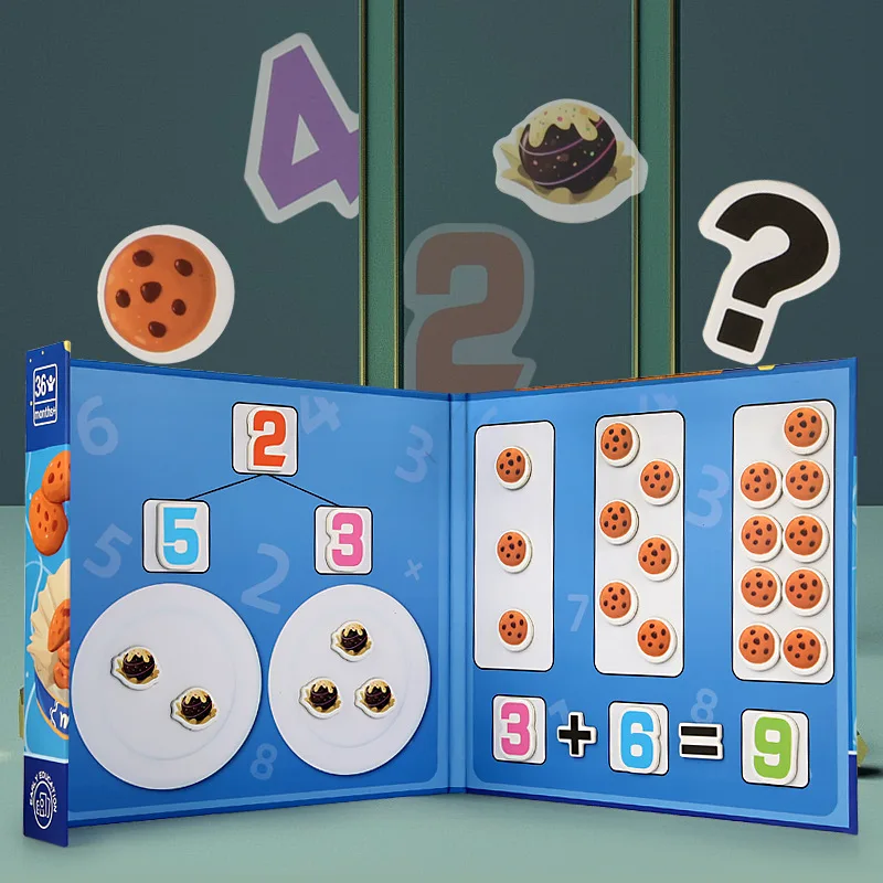 Montessori brinquedo magnético biscoito livro matemática adição subtração decomposição aprendizagem cedo brinquedos educativos para crianças