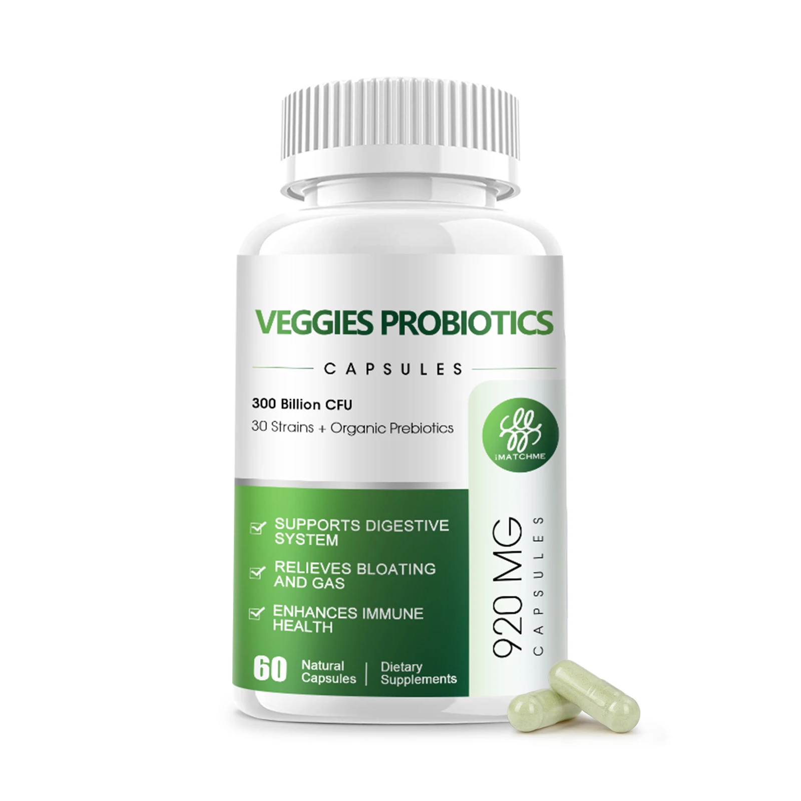 Organic Probiotics 300 Billion CFU – 30 Probiotic strains + Promotes Digestive & Immune –Gas, Bloating, Constipation Support