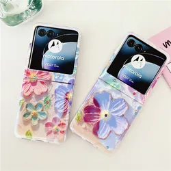 Korea Cut Blue ray Flower Phone Case For Motorola Razr40 Ultra Case 2023 For Moto Razr 40 Ultra Cover Razr40ultra