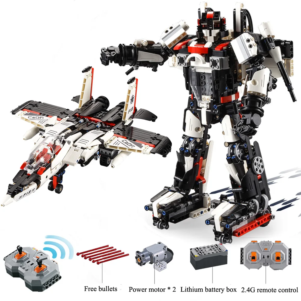 

917PCS 2 in 1 Deformable combat robot electric remote control puzzle assembly building block airplane model electric toy