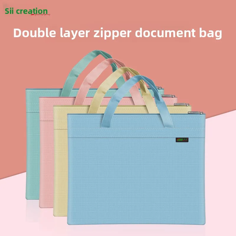 

Ручная сумка для файлов, студенческие канцелярские принадлежности, Macaron A4, двухслойная сумка на молнии, утолщенная сумка для учебников, индивидуальный логотип