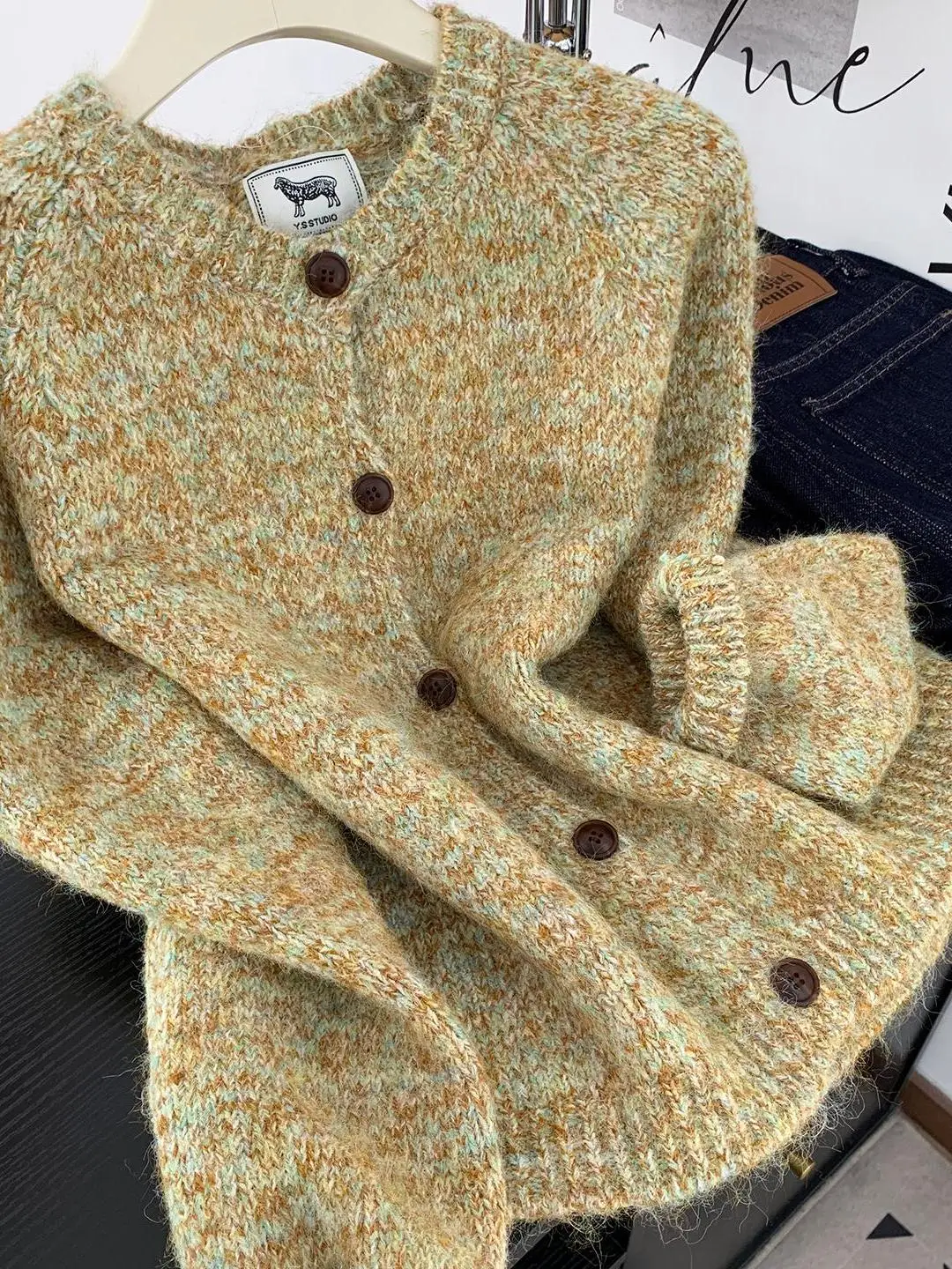 

Ретро-кардиган из мягкой вязаной пряжи с круглым вырезом, уютный, свободный, женский, осенне-зимний, модный, верхняя одежда, вязаный кардиган-топ